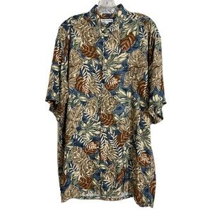 Via Veneto 100% Rayon Shirt Tropical Leaves Design size M